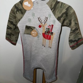 Mud Pie Camo Christmas Camping Reindeer Baby Boys Size 6-9 M Outfit NEW NWT