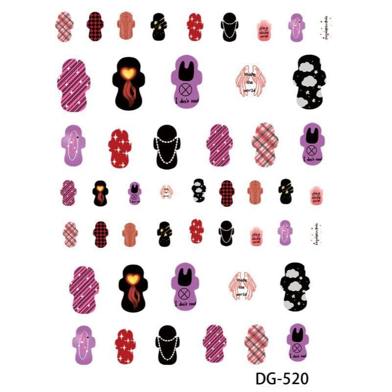2 Sheets Cute 3D Sanitary Pad Nail Art Stickers (Dark