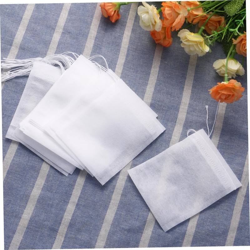 Mikinona 100 Empty Drawstring Tea Filter Bags 70x90mm Non-Woven for