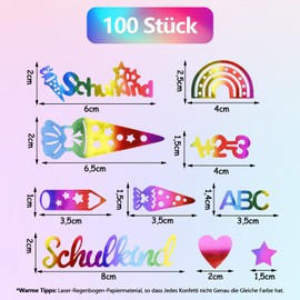 ParPix Pack of 100 Glitter School Decoration Confetti Large 1.5 - 8 cm, School Cone Decoration School Boy Girl, School Child 2025 Girls Boys Confetti Decoration, ABC 123 Sugar Cones School