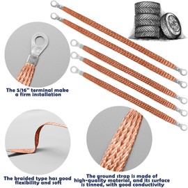 Universal Engine Ground Strap Automotive, Professional Vehicle Grounding Straps, 3 Pcs 10" x 1/2" & 2 Pcs 13" x 1/2" Ground Cable Strap Kit, Automotive Wire Ground Strap for Most Cars, Ring Terminals