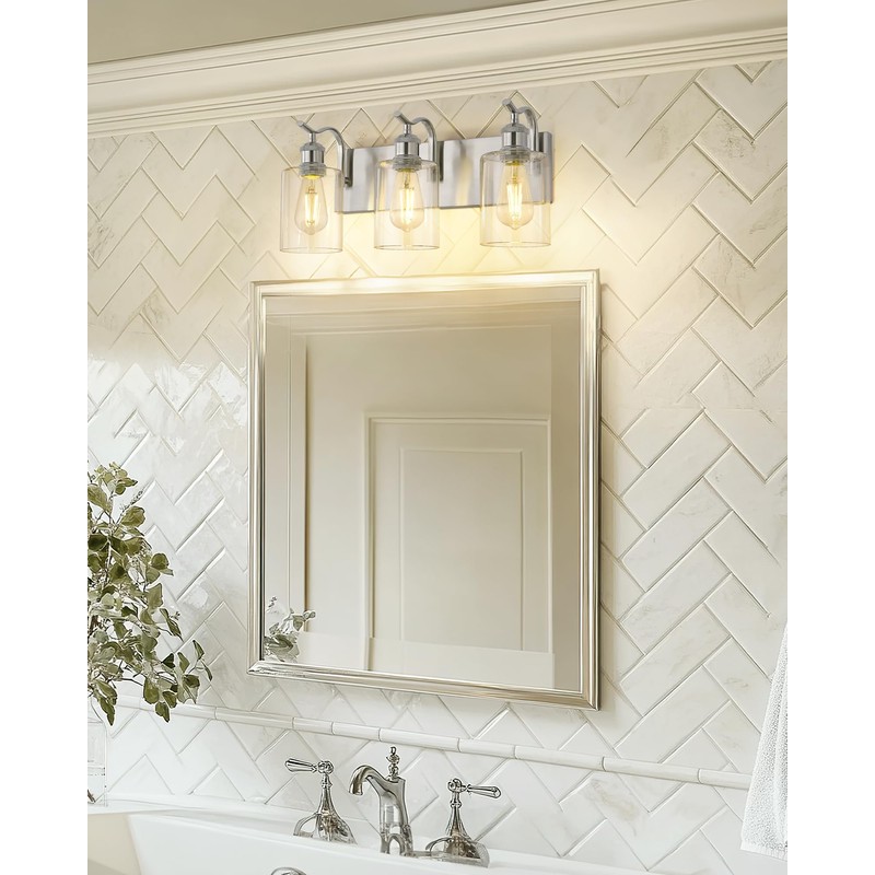 JAZAVA 3-Light Bathroom Vanity Light, Brushed Nickel Wall Sconce, Modern