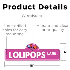 Lollipops Plastic Street Sign - 6 Inch X 18 Inch Gift Candy Sweet Treat Kids Snack Dessert Sugar Stick Fun Party Colorful Gift