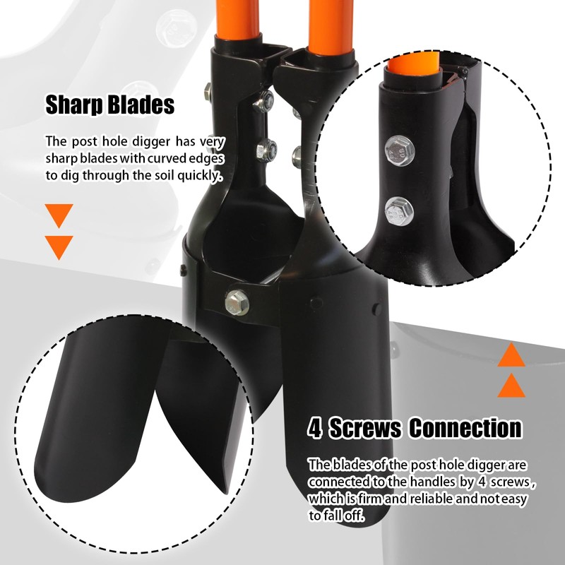 Nohovu Post Hole Digger, Heavy Duty with Fiberglass Handle, Carbon
