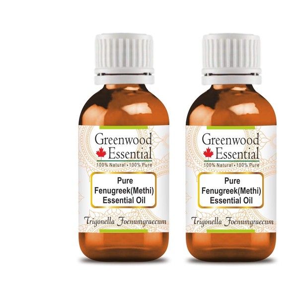 Greenwood Essential Pure Fenugreek (Methi) Essential Oil (Trigonella foenumgraecum) Natural Therapeutic Quality Steam Distilled (Pack of Two) 100 ml x 2 (6.76 oz)