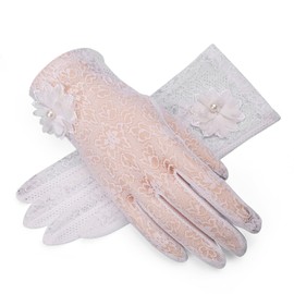 Libetter Women's Lace Gloves, Smartphone Compatible, UV Protection, Anti-slip, Driving, Ceremonial Occasions, Breathable, Elegant, Formal Gloves, white