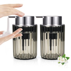 LELE LIFE 2 Pack Foaming Soap Dispenser- Clear Acrylic Foam Hand Soap Dispenser with Silver Pump for Bathroom, Modern Refillable Foaming Soap Bottle,Clear Grey