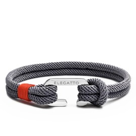 Elegatto Alchor Premium Rope Bracelet for Men | Nylon Marine Cord with Silver Polished Stainless Steel C-clasp closure| Waterproof and Fade-Resistant | Men’s Designer Bracelets | Gray Large (7.7")