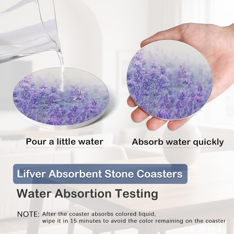 Lavender Field 6Pack Ceramic Drink Coasters,Quick-Absorb Stone Coasters with Anti-Slip
