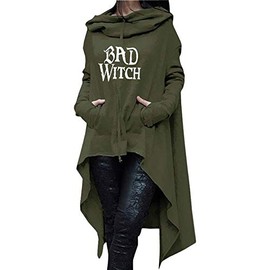 Rfecccy Women's Bad Witch Casual Long Sleeve Pullover Irregular Long Hoodies Green