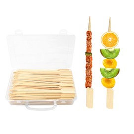 PEOUWNES 200 Pcs 8 Inch Bamboo Wood Paddle Picks Skewers, Toothpicks for Appetizers for Cocktail, Drinks, Appetizers，Fruit, Sausage, Sandwich, Barbeque Snacks, Natural Wooden Paddle Skewer Mini Food