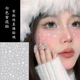 Halloween Makeup Snowflake Face Stickers, White Snow Decor for Christmas & Winter First Snow Vibe One Size/Face Sticker Princess Hani 089 15ea
