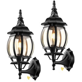 VIANIS Outdoor Garage Lights Wall Mount, Dusk to Dawn LED Outdoor Lighting Wall Lanterns for Porch, Black Exterior Light Fixture, Modern Outdoor Sconce Lights, Waterproof Outside Wall Lamps 2 Packs