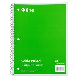 C-Line 1 Subject Notebook, 8 x 10-1/2 Inches, Wide Ruled, Green, 70 Sheets