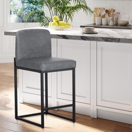 Sophia & William Bar Stools, Counter Height 24" Bar Stools for Kitchen Island, Modern PU Leather Metal Counter Stools,Grey,1 Pack