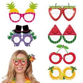 Ysqool 6 Pcs Fruit Paper Glasses Tropical Party Sunglasses Funny Summer Eyeglasses Dress Props for Hawaiian Beach Luau Theme Party (Fruit)