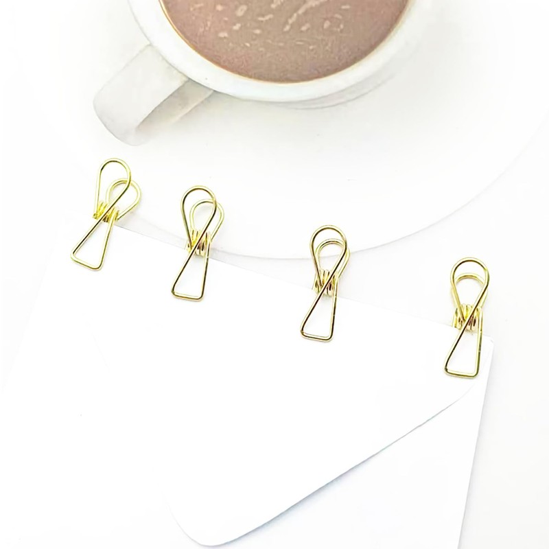 50PCS Small Gold Paper Clips, Multi-Purpose Metal Wire Hollow Invoice