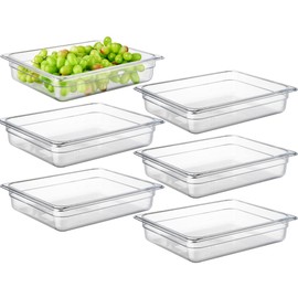 CURTA 4-Pack 1/2 Size 6" Deep NSF Polycarbonate Food Pans with Handled Lids & Drain Trays | Dishwasher & Freezer Safe Clear Container for Prep Tables, Buffet, Salad Bar, Commercial Kitchen