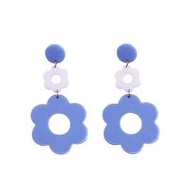 Acrylic Flower Earrings for Women,Bohemian Double Daisy Drop Earrings Elegant Resin Floral Earrings Unique Chic Petal Dangles Earrings Fashion Y2k 70s Jewelry (Blue)