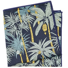 BELLUNO Printed Floral Cotton Pocket Square for Men, Navy Tropical