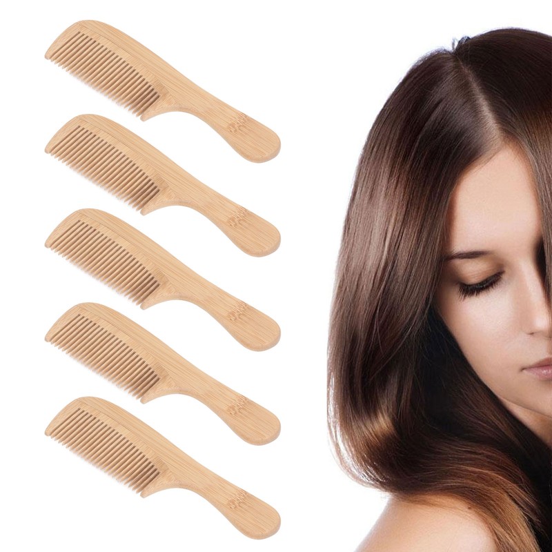5pcs Bamboo Hair Comb Anti Statics Round Teeth Fragrance Wide