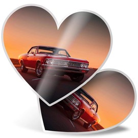 2 x Heart Stickers 7.5 cm - Classic American Car Sunset Muscle Fun Decals for Laptops,Tablets,Luggage,Scrap Booking,Fridges, #8733