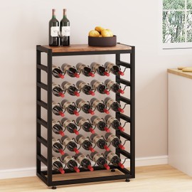 Dripex 30 Bottles Wine Rack Free Standing Floor, 6-Tier Display Wine Storage Shelves with Wooden Table Top, Sturdy Metal Bottle Holder for Kitchen Bar Pantry 23.2''L x 11.8''W x 34.7''H