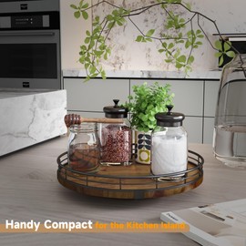 Farmhouse Oak 10" Lazy Susan Turntable Organizer for Cabinet, Round Wooden Lazy Susan Organization and Storage for Dining Table, Pantry, Kitchen, Countertop, Cupboard,Home Decor, Walnut Wood