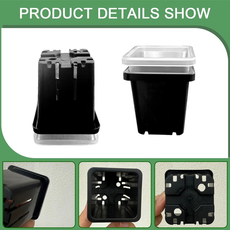 Gyfofix 2 Inch Square Plant Nursery Pots (Black+Clear),50Pcs Seedling Planter