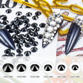 2400 Pcs Nail Gems black Rhinestones Flatback Rhinestones Diamonds Round Crystal nail jewels 6 Sizes (1.9-4.5 mm) Wax Pencil Tweezers for Nail Art Makeup Shoes Bags Crafts DIY (Black) HUETFAT