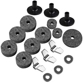 Futheda 18 Pieces Cymbal Replacement Musical Instruments Accessory Includes 3 Cymbal Sleeves with Base & 6 Cymbal Felts & 2 Hi-hat Clutch Felt & 1 Hi-hat Cup Felt & 3 Wing Nuts & 3 Washers Drum Kit