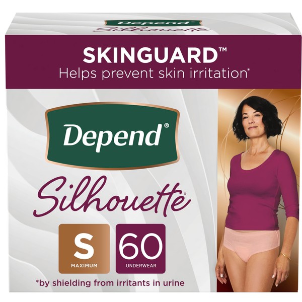 Depend Silhouette Adult Incontinence and Postpartum Underwear for Women, Small, Maximum Absorbency, Pink, 60 Count