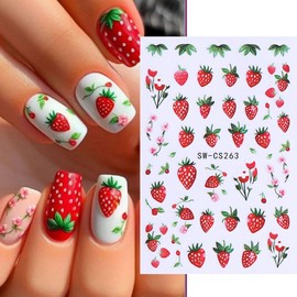 Summer Nail Art Stickers 3D Self-Adhesive Nail Decals Lemon Strawberry Blueberry Stickers for Nails Designs Cute Fruit Manicure Supplies for Women DIY Nail Art Decorations, 5 Sheets