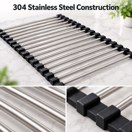Stainless Steel Dish Drying Rack for Kitchen Sink – Drainage Spout Design for Organized Countertop Storage