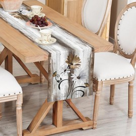 Table Runner Brown Flower Decorative Table Runner Summer 40 x 140 cm Vintage Kitchen Table Decoration Washable for Wedding Party, Baby Shower, Birthday, Home Decoration, Holiday Decoration