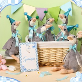 Blueweenly One Silly Goose 1st Birthday Decoration 8 Sets 15.7 Inch Soft Silly Goose Stuffed Animal Hat with Wood Table Decor for Birthday Party Baby Shower Decoration(Sky Blue, Glitter Hat)