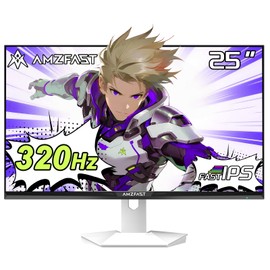 Amzfast 25” inch FHD White Gaming Monitor, 320Hz/300Hz/240Hz 0.5ms 1080P Computer Monitor with Fast IPS Panel, TÜV Rheinland EyeCare | AI Crosshair, Adaptive Sync, Night Vision for FPS, Racing Gamers