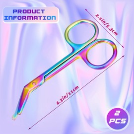 2 Pieces Ostomy Scissors Bandage Scissors Nursing Scissors Stainless Steel Scissors for Doctors, Nurses, Veterinary Home Nursing, 4.3 x 2.1 Inch, Curved (Rainbow)