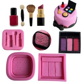 Anyana 3D mini Makeup Tools Loose Powder Eye Shadow silicone mould embossing cake Fondant imprint gum paste mold for Sugar paste fashion cupcake decorating topper decoration sugarcraft set of 3