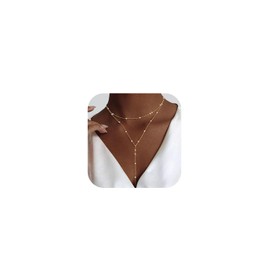 Luxval Long Pearl Necklace for Women Gold Layered Lariat Y-Shaped Pearl Chain Drop Necklace Dainty Layered Gold Pearls Necklaces for Women Trendy Simple Wedding Jewelry Gift