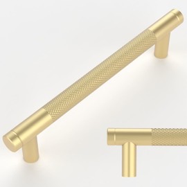 Amerdeco Pack of 10 Knurled Cabinet Handles, Gold Handles, Furniture Handles, 160 mm, Hole Spacing, Door Handles, Kitchen Drawer Handles, Vintage Handles for Kitchen Cabinets, Chest of Drawers,