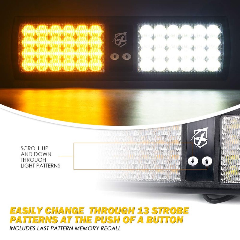 Xprite White Amber 48LED Visor Strobe Flashing Lights Interior Windshield