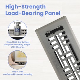 Howeall 2x12 Inches 2 Pack Heavy Duty Walkable Floor Register Easy Adjust Air Supply Lever Floor Vents - Seattle Design - Vent Cover for Home Floor - Satin Nickel