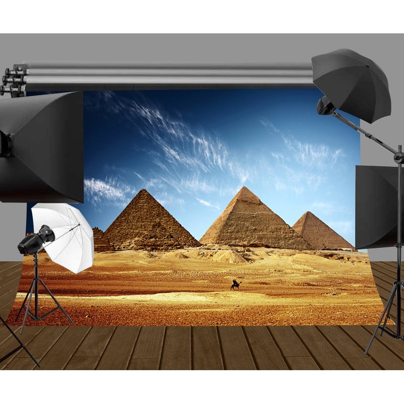 LYLYCTY Egyptian Backdrop 7x5ft Desert Blue Sky Pyramids Photo Background