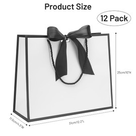 QIELSER Large Black and White Gift Bags with Handles and Ribbon, 12.5x4.5x10 Inch Paper Bags with Tissue Paper for Wedding, Bridesmaid, Baby Shower, Birthday, Holiday Party Gifts (12)