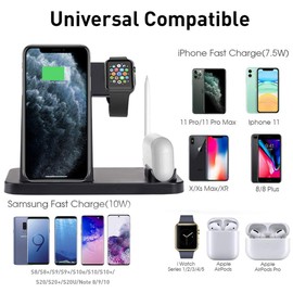 AICase 4 in 1 Wireless Charger, iWatch & A irPods & Pencil Charging Dock Station, Nightstand Mode for iWatch Series 5/4/3/2/1, Fast Charging for Phone 11/11 Pro Max/XR/XS Max/Xs/X/8 Plus/8