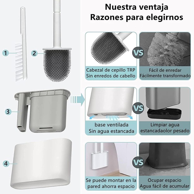 Juego de 3 Escobillas de Silicona para Baño, Montaje en