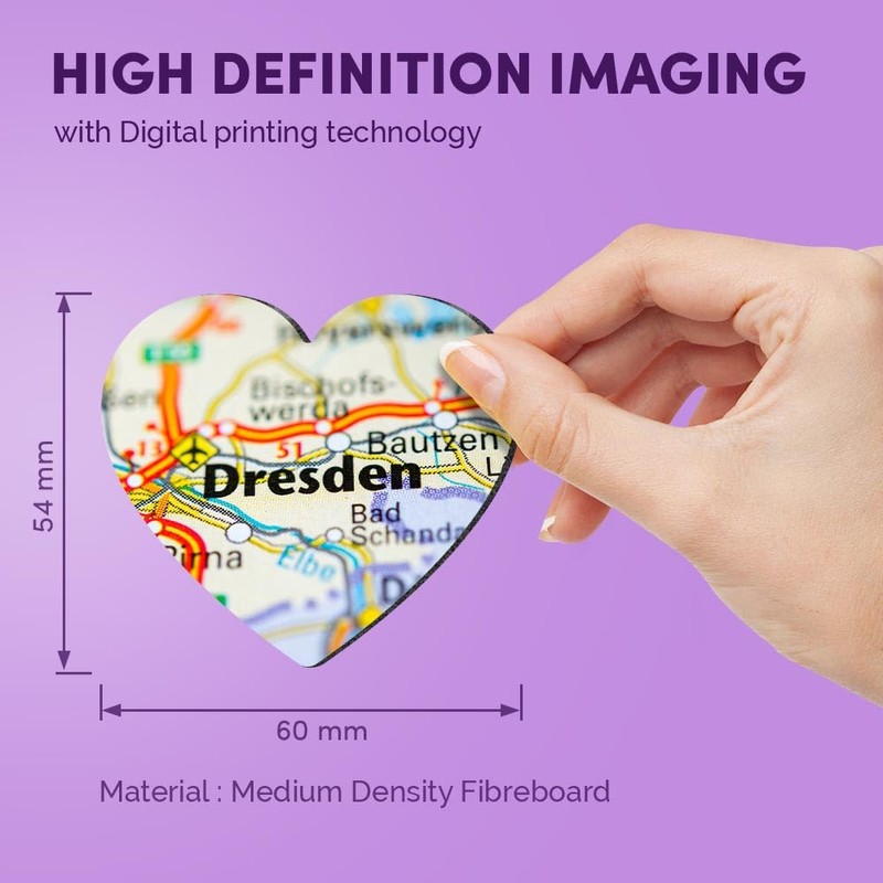 1x Heart MDF Magnet 6cm - Dresden Germany Map Real