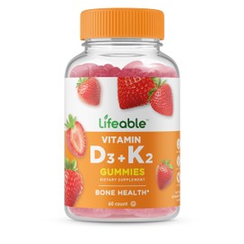 Lifeable Vitamin D3 + K2 - Great Tasting Natural Flavor Gummy Supplement Vitamins - Gluten Free Vegetarian and Non-GMO Chewable - for Strong and Healthy Bones - 60 Gummies (Adults)