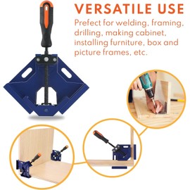 Single Handle 90 Degree Right Angle Clamp - Adjustable Aluminium Alloy Quick Grip Corner Clip Clamp Tool for Woodworking, Welding, Photo Frame and Other Projects - Blue Pack of 2